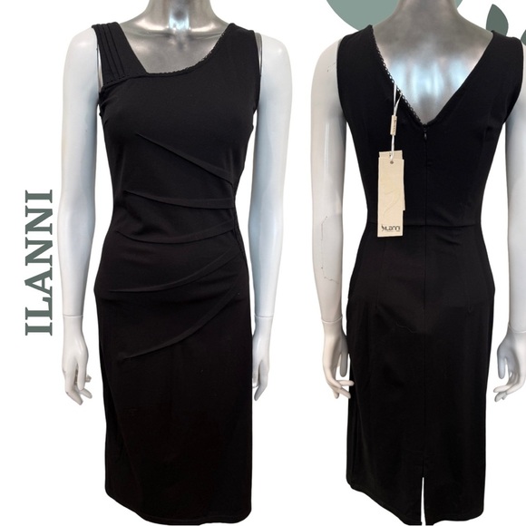 Dilanni Black Ruched Bodycon Dress with Back Zip Cocktails Dress Size XS - Picture 1 of 6